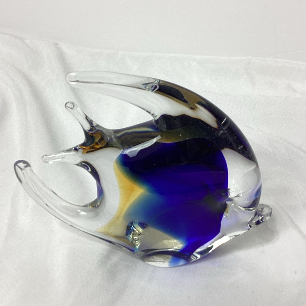 Fish Paperweight Elegant Blue and Clear Glass Sculpture